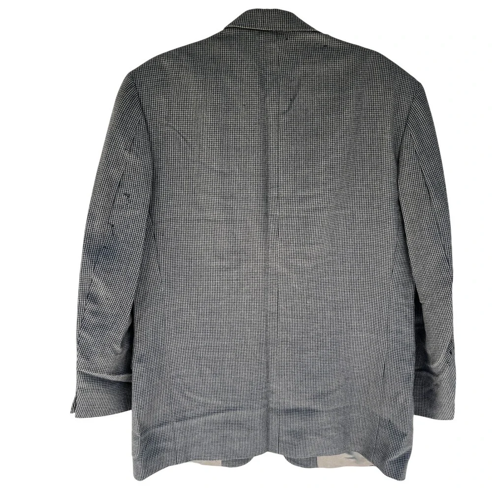 Oscar de la Renta‎ Mens 42R Wool Blazer Grey Black Houndstooth 3-Button Coat